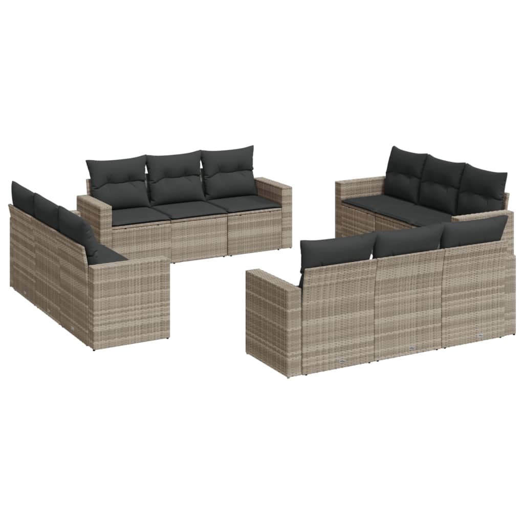 Set Divano Giardino 12 pz con Cuscini Grigio Chiaro Polyrattan - homemem39