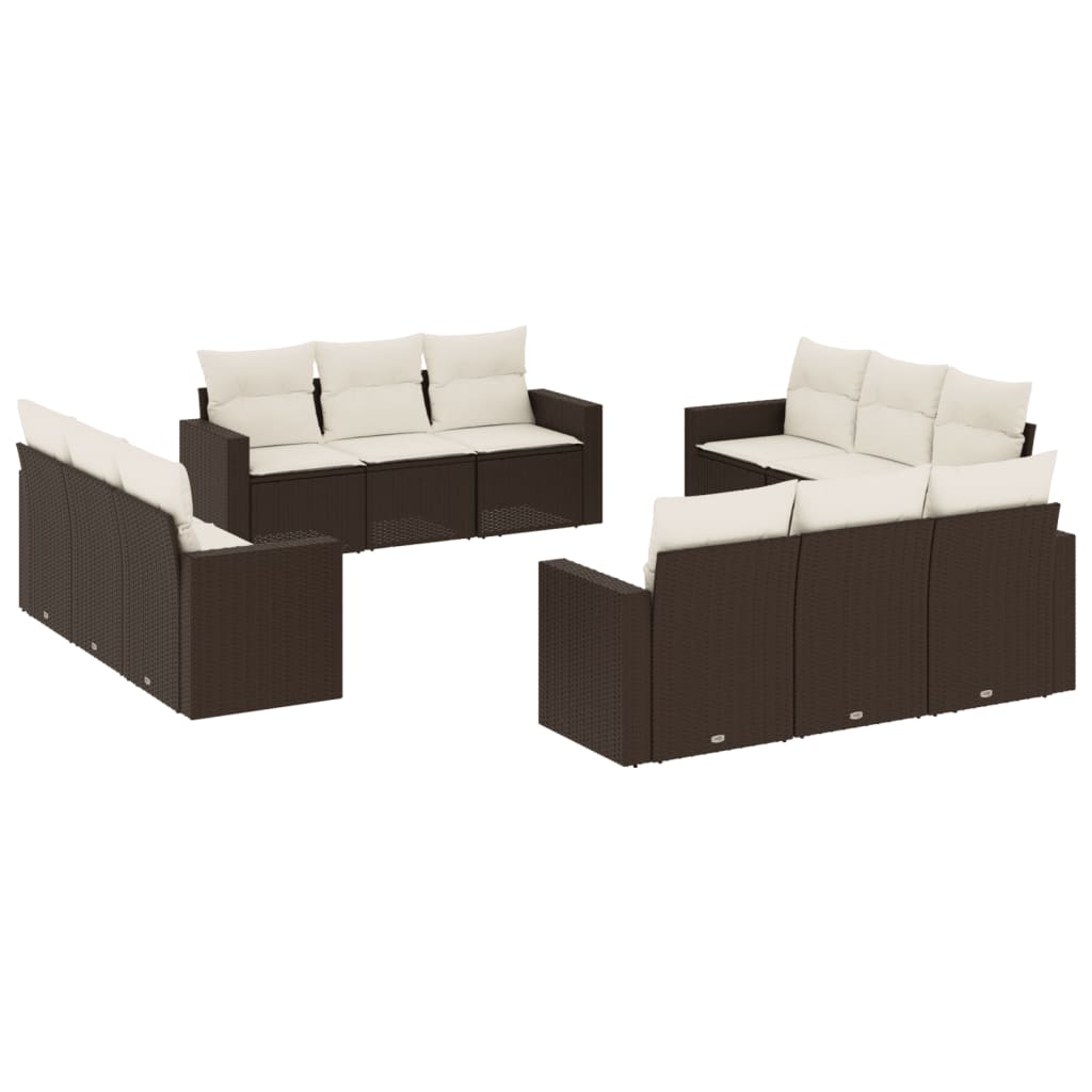 Set Divani da Giardino 12 pz con Cuscini Marrone in Polyrattan - homemem39