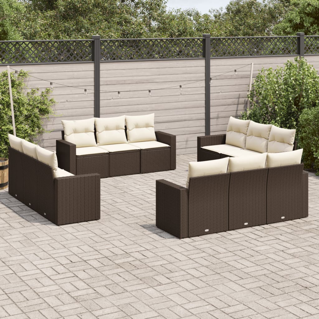 Set Divani da Giardino 12 pz con Cuscini Marrone in Polyrattan - homemem39