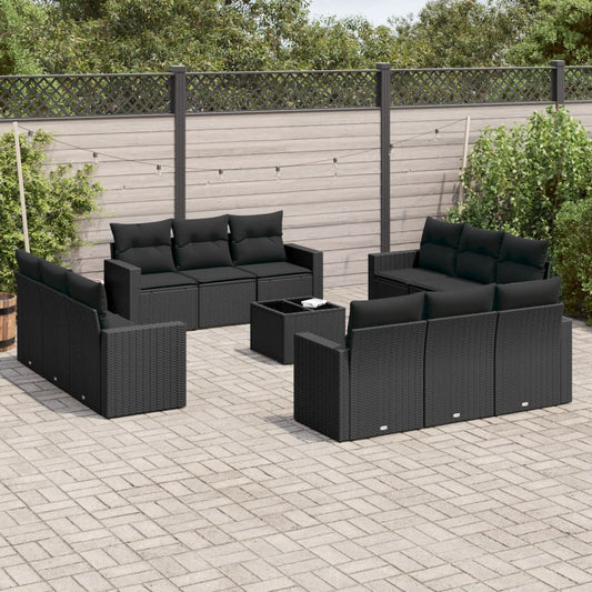 Set Divani da Giardino 13pz con Cuscini Nero in Polyrattan - homemem39