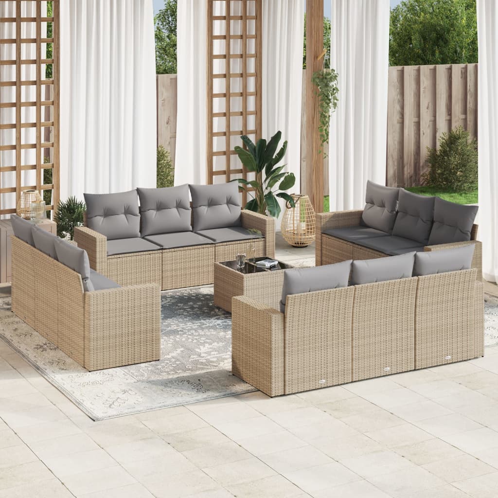 Set Divano da Giardino 13 pz con Cuscini Beige in Polyrattan - homemem39