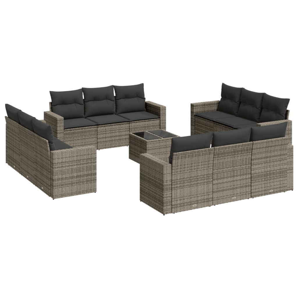 Set Divani da Giardino 13 pz con Cuscini Grigio in Polyrattan - homemem39