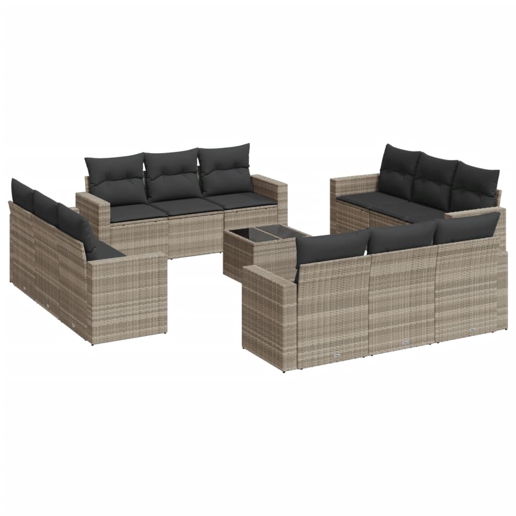 Set Divani Giardino 13 pz con Cuscini Grigio Chiaro Polyrattan - homemem39