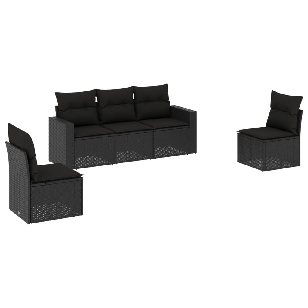 Set Divani da Giardino 5 pz con Cuscini in Polyrattan Nero - homemem39