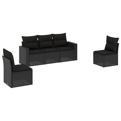 Set Divani da Giardino 5 pz con Cuscini in Polyrattan Nero - homemem39