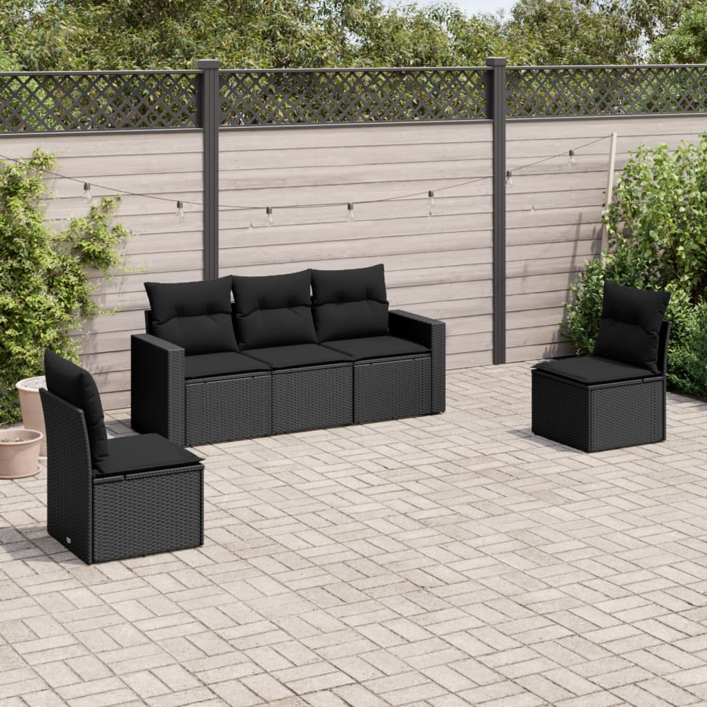 Set Divani da Giardino 5 pz con Cuscini in Polyrattan Nero - homemem39