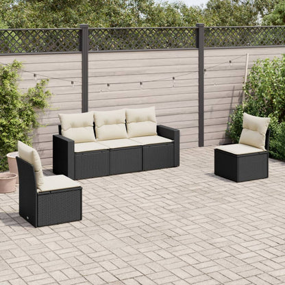 Set Divani da Giardino 5 pz con Cuscini in Polyrattan Nero - homemem39