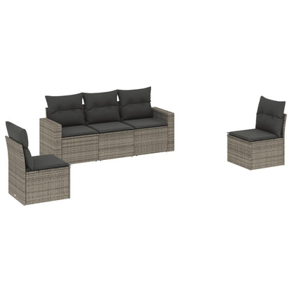 Set Divano da Giardino 5 pz con Cuscini Grigio in Polyrattan - homemem39