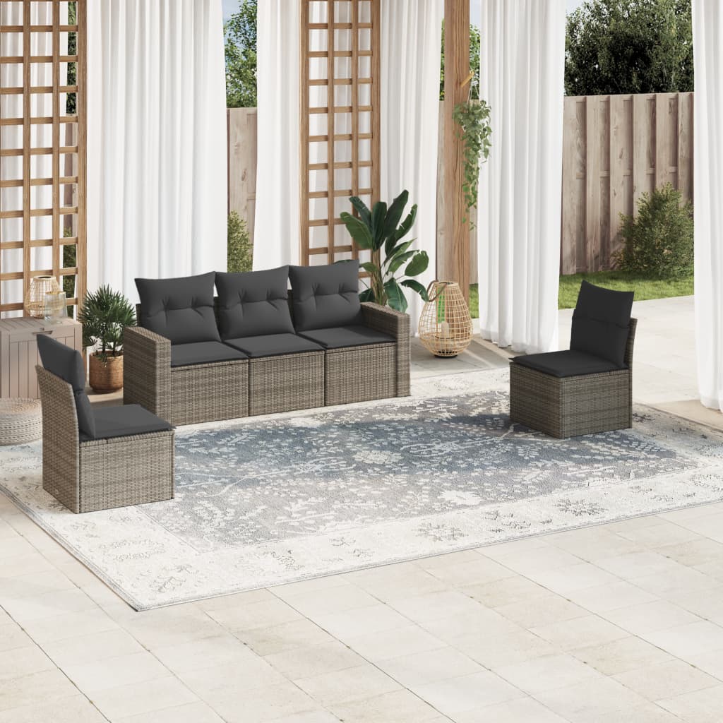 Set Divano da Giardino 5 pz con Cuscini Grigio in Polyrattan - homemem39