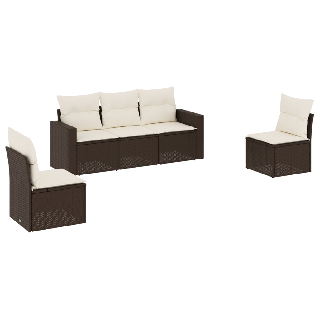 Set Divano da Giardino 5 pz con Cuscini Marrone in Polyrattan - homemem39