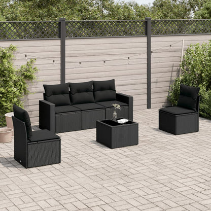 Set Divano da Giardino 6 pz con Cuscini Nero in Polyrattan - homemem39