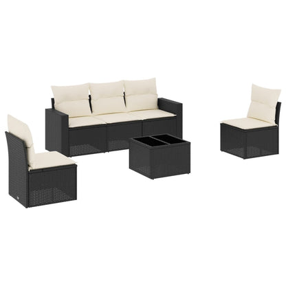 Set Divano da Giardino 6 pz con Cuscini Nero in Polyrattan - homemem39