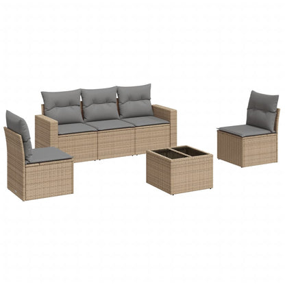 Set Divano da Giardino 6 pz con Cuscini Beige in Polyrattan - homemem39