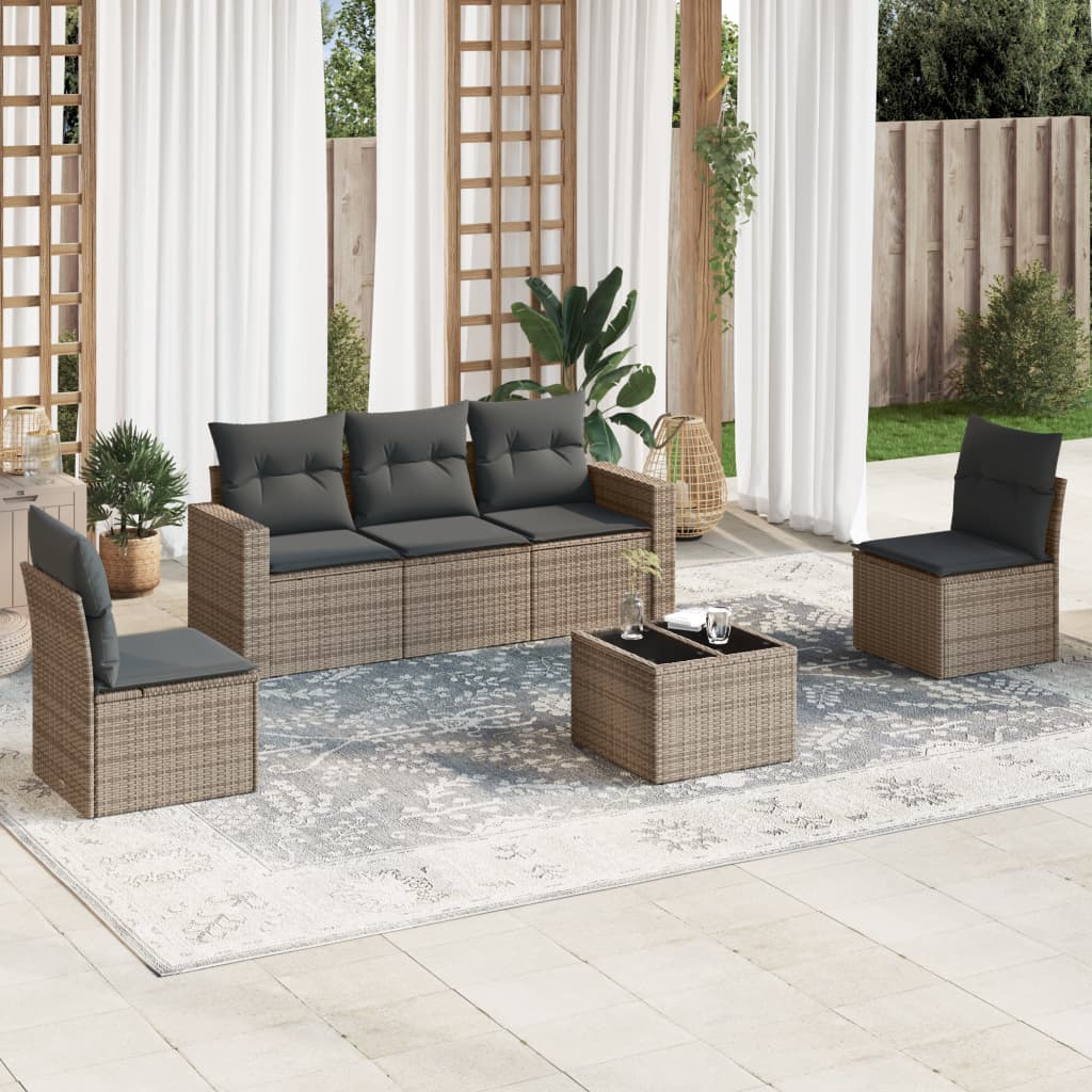 Set Divano da Giardino 6 pz con Cuscini Grigio in Polyrattan - homemem39