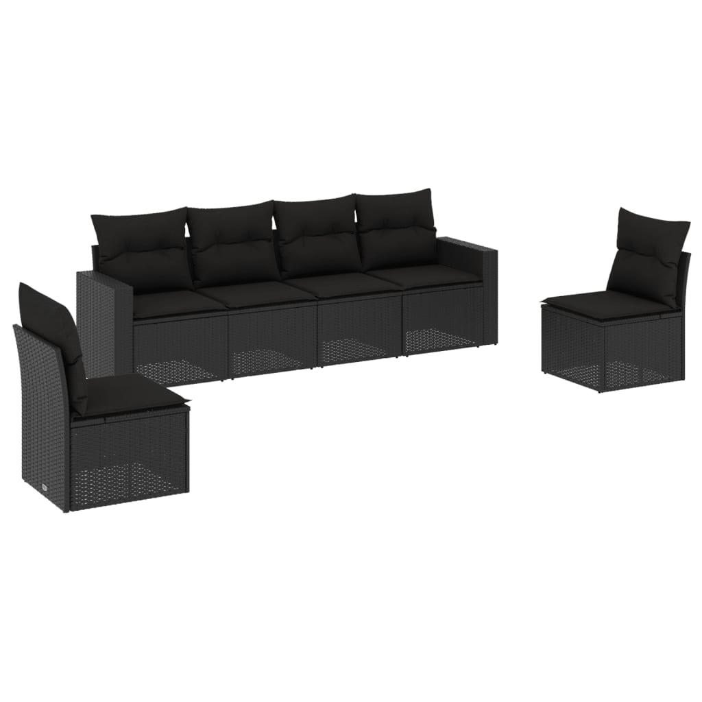 Set Divano da Giardino 6 pz con Cuscini Nero in Polyrattan - homemem39