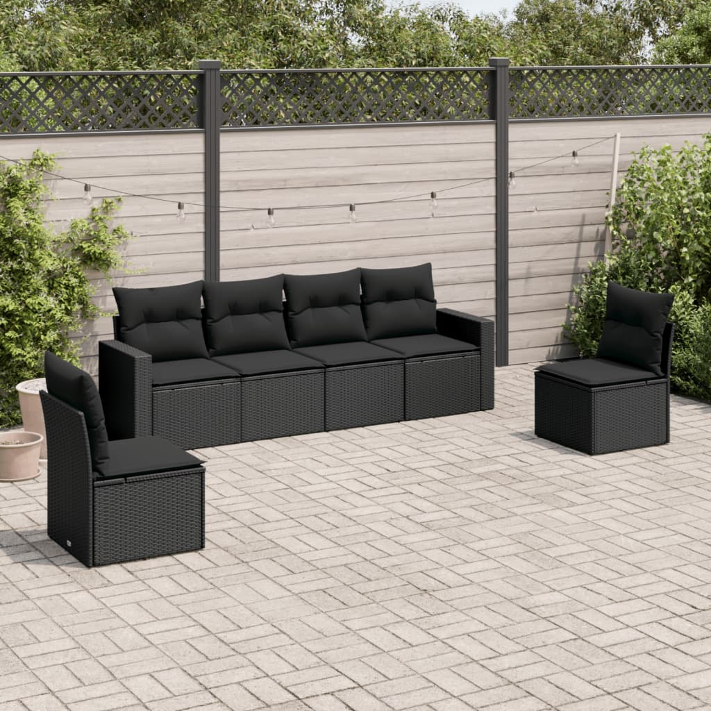 Set Divano da Giardino 6 pz con Cuscini Nero in Polyrattan - homemem39