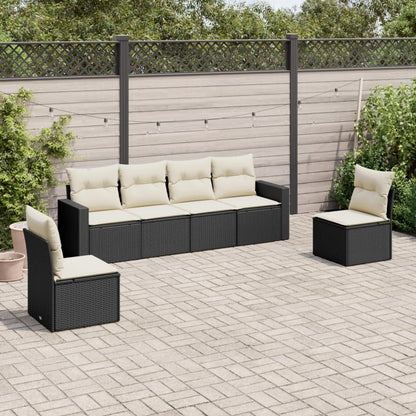 Set Divano da Giardino 6 pz con Cuscini Nero in Polyrattan - homemem39