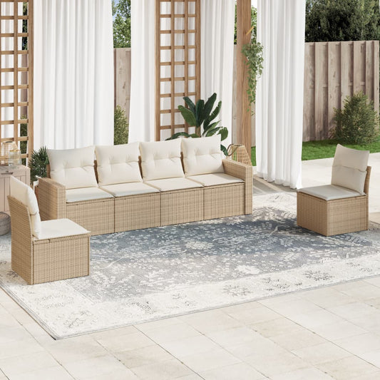 Set Divano da Giardino 6 pz con Cuscini Beige in Polyrattan - homemem39