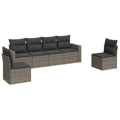 Set Divano da Giardino 6 pz con Cuscini Grigio in Polyrattan - homemem39