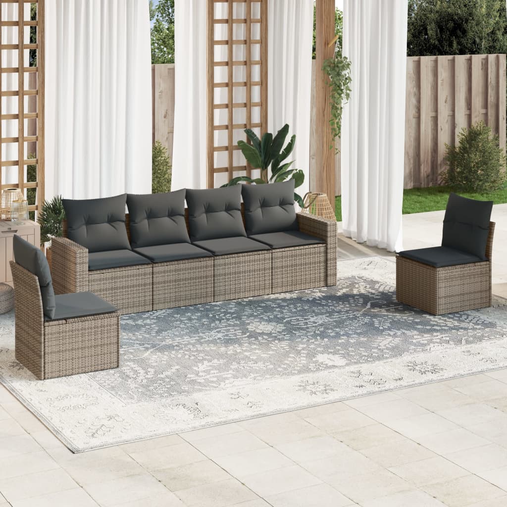 Set Divano da Giardino 6 pz con Cuscini in Polyrattan