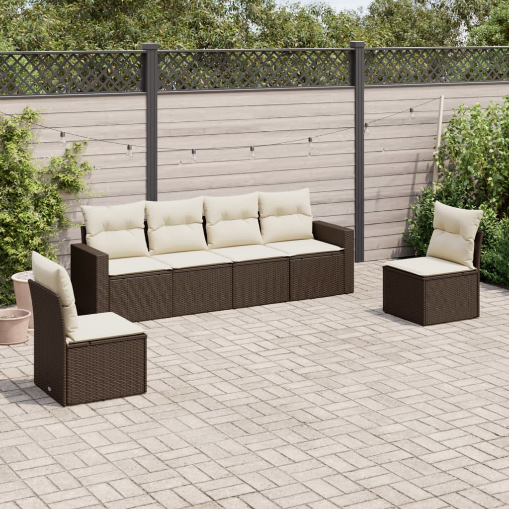 Set Divani da Giardino 6 pz con Cuscini Marrone in Polyrattan - homemem39