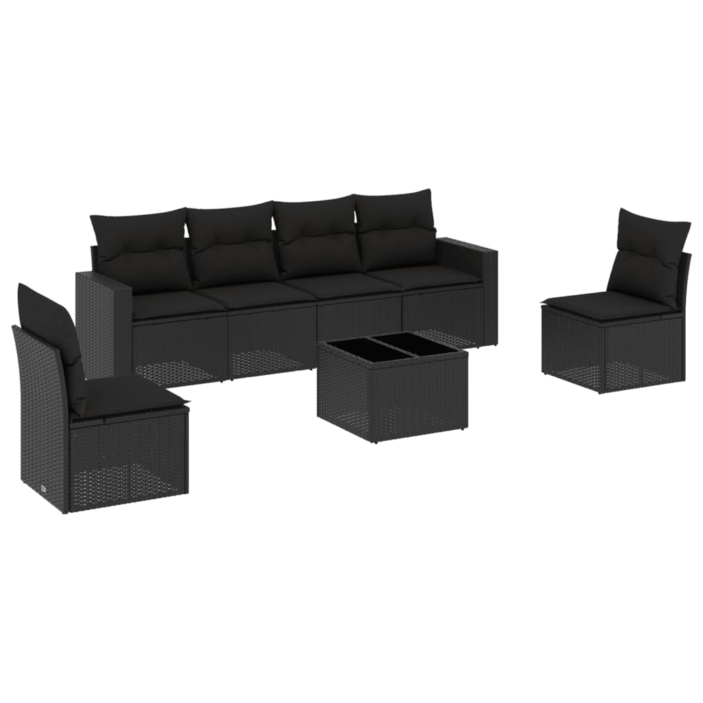 Set Divani da Giardino con Cuscini 7pz Nero Polyrattan - homemem39