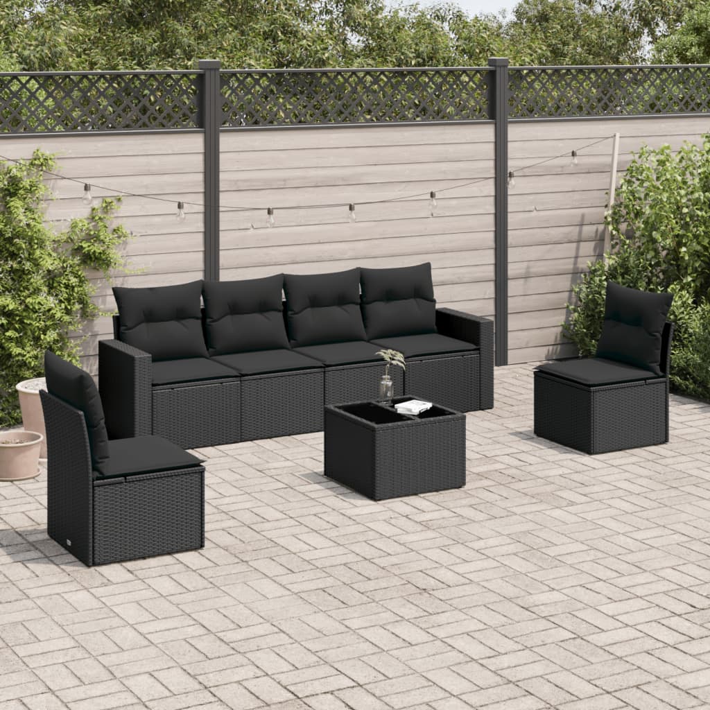 Set Divani da Giardino con Cuscini 7pz Nero Polyrattan - homemem39