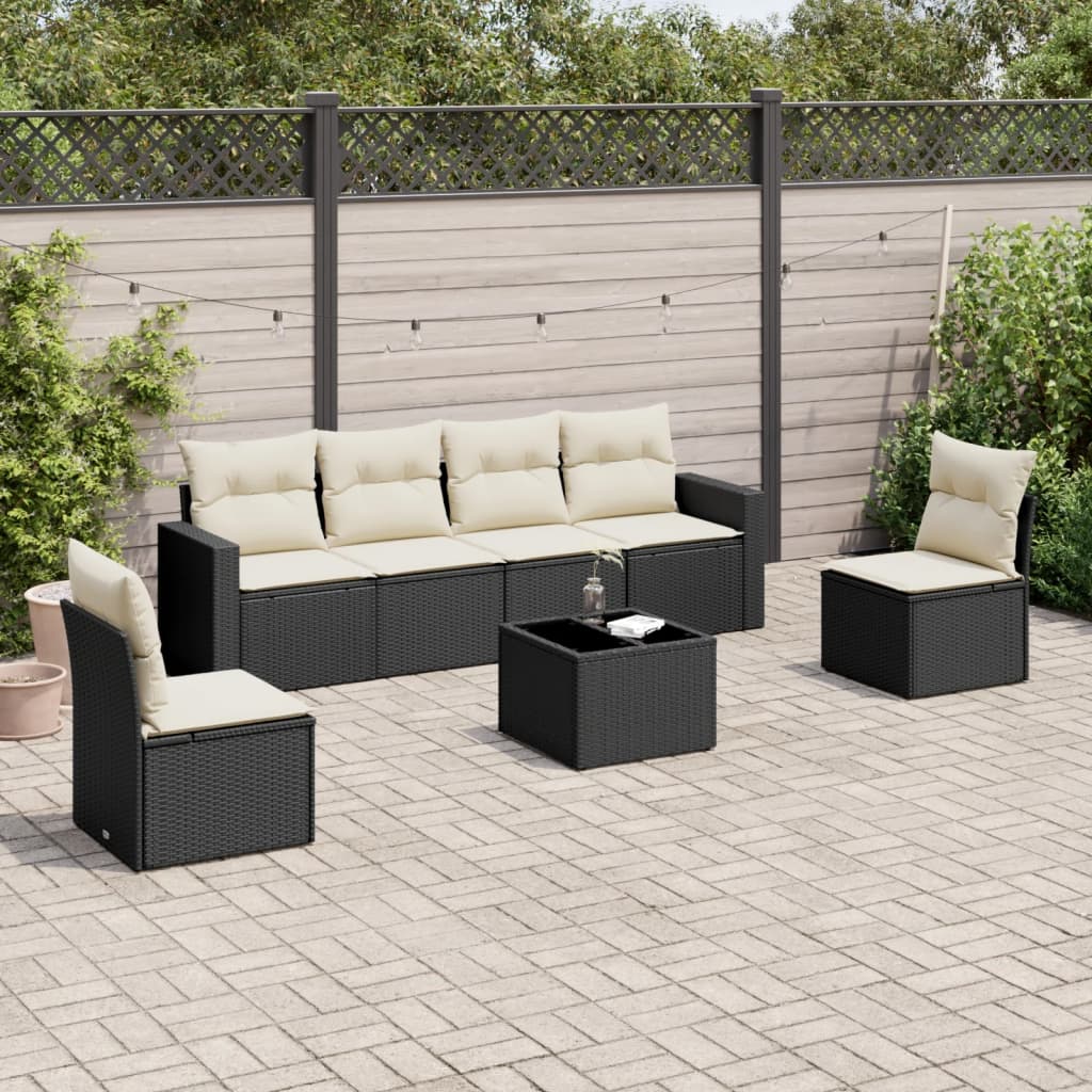 Set Divani da Giardino con Cuscini 7pz Nero Polyrattan - homemem39