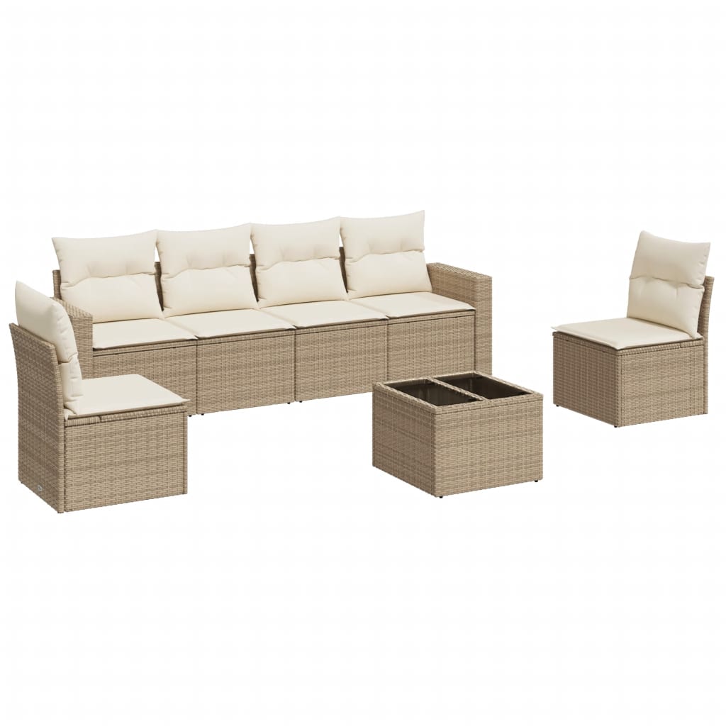 Set Divani da Giardino 7 pz con Cuscini Beige in Polyrattan - homemem39