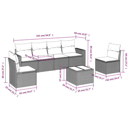 Set Divani da Giardino 7 pz con Cuscini Grigio in Polyrattan - homemem39