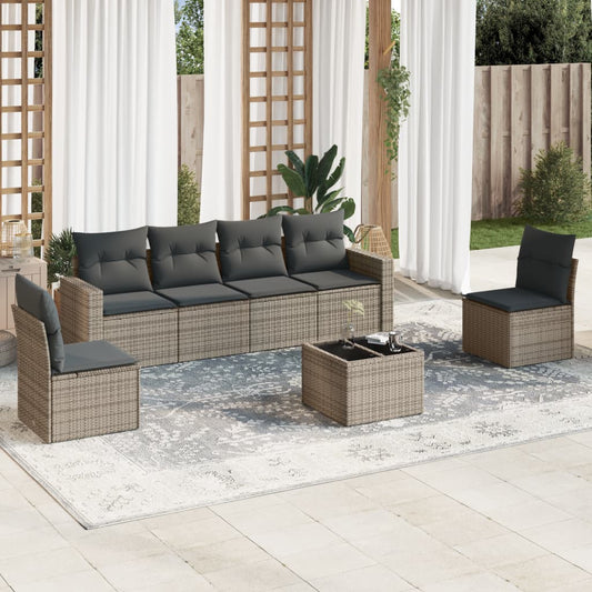 Set Divani da Giardino 7 pz con Cuscini Grigio in Polyrattan - homemem39