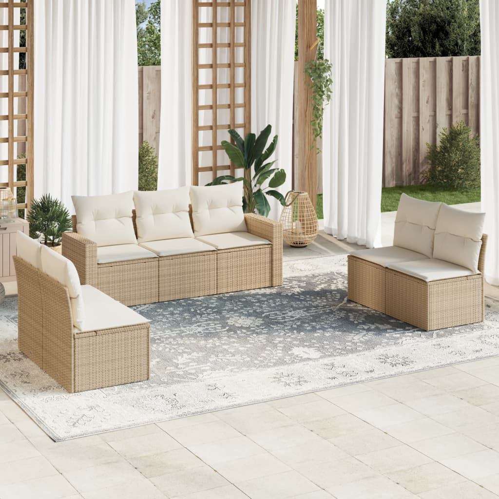 Set Divani da Giardino 7 pz con Cuscini Beige in Polyrattan - homemem39