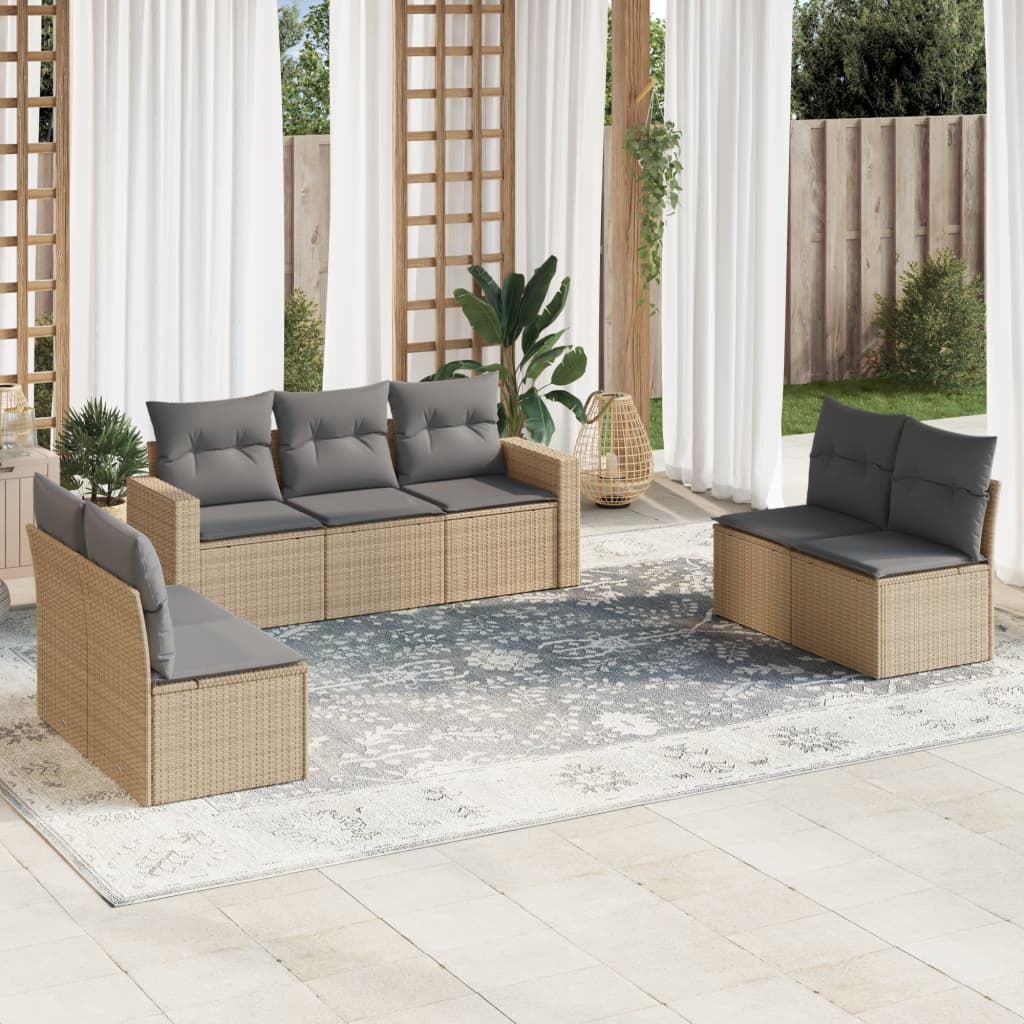 Set Divani da Giardino 7 pz con Cuscini in Polyrattan