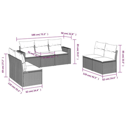 Set Divani da Giardino 7 pz con Cuscini Grigio in Polyrattan - homemem39