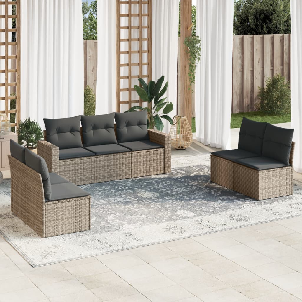 Set Divani da Giardino 7 pz con Cuscini in Polyrattan