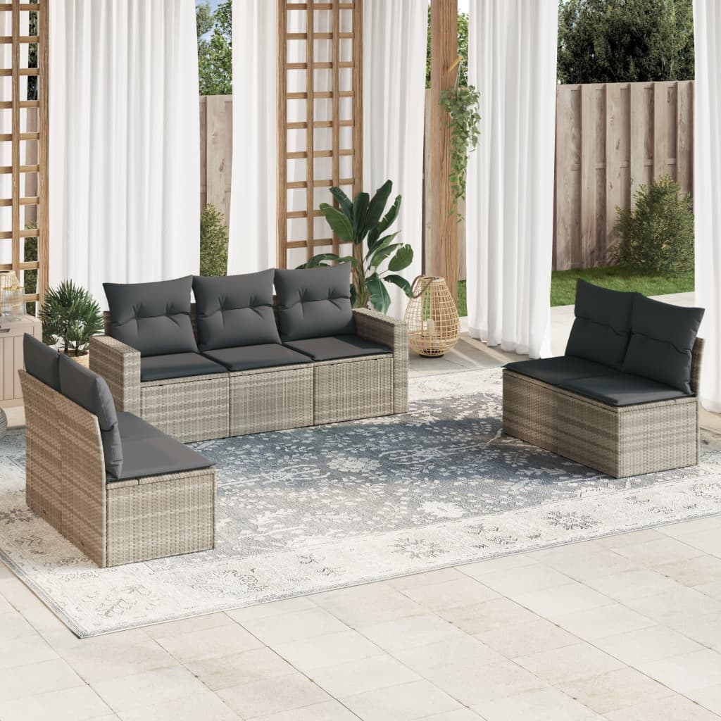 Set Divani da Giardino 7pz con Cuscini Grigio Chiaro Polyrattan - homemem39