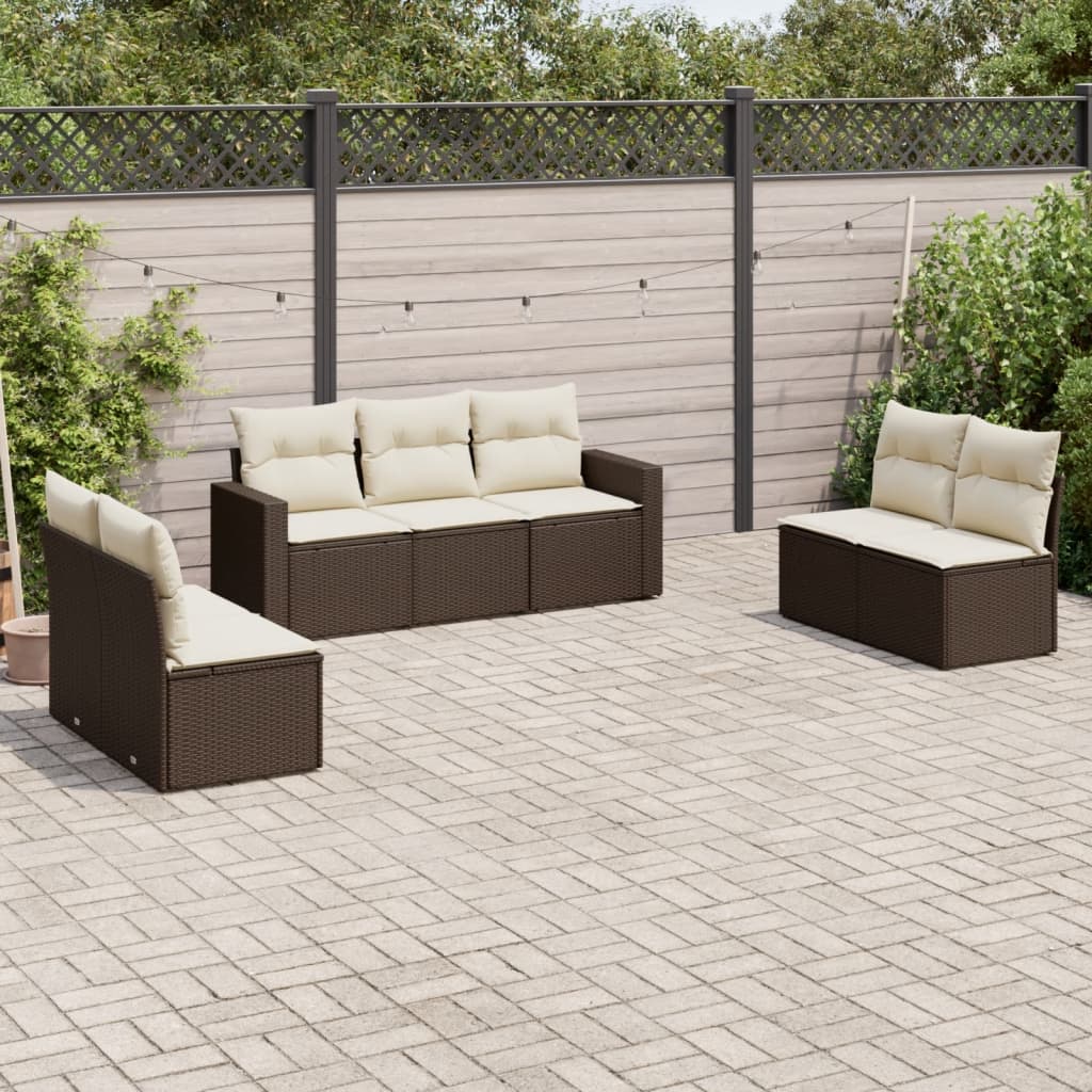 Set Divani da Giardino 7 pz con Cuscini Marrone in Polyrattan - homemem39