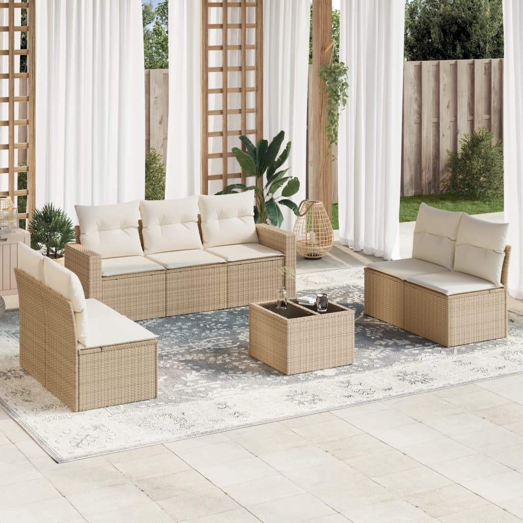 Set Divano da Giardino 8 pz con Cuscini Beige in Polyrattan - homemem39