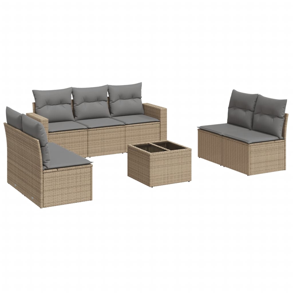 Set Divano da Giardino 8 pz con Cuscini Beige in Polyrattan - homemem39