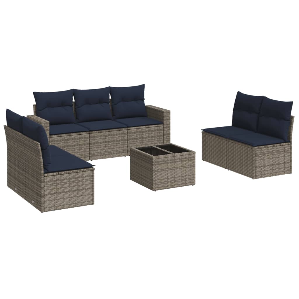 Set Divani da Giardino 8 pz con Cuscini Grigio in Polyrattan - homemem39