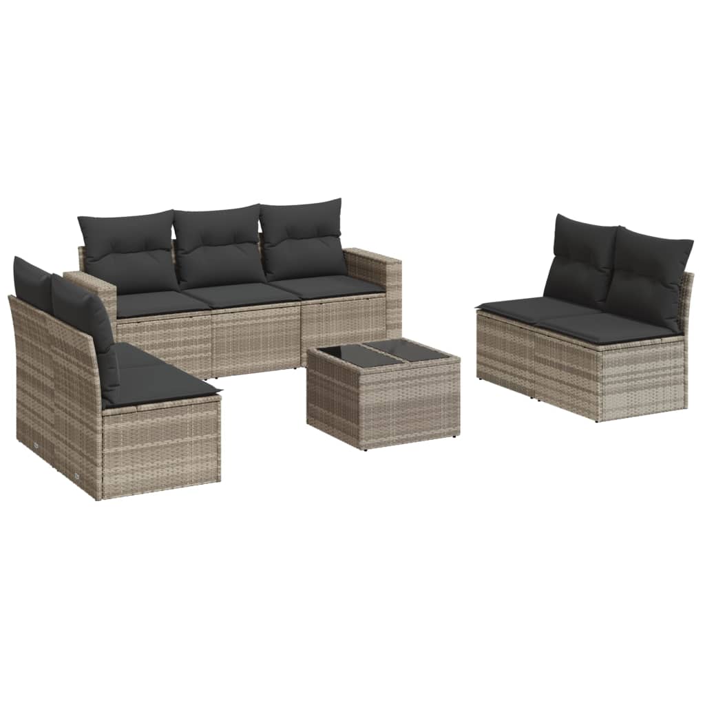 Set Divano da Giardino 8pz con Cuscini Grigio Chiaro Polyrattan - homemem39