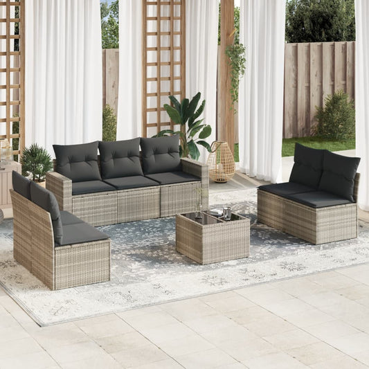 Set Divano da Giardino 8pz con Cuscini Grigio Chiaro Polyrattan - homemem39