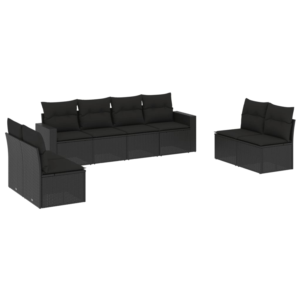 Set Divani da Giardino con Cuscini 8 pz Nero in Polyrattan - homemem39