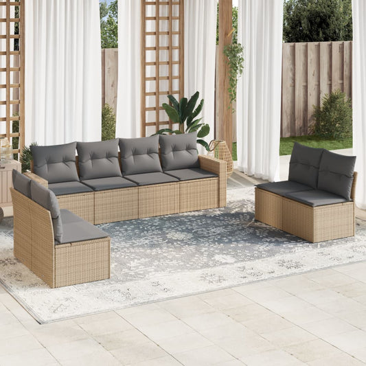 Set Divano da Giardino 8 pz con Cuscini Beige in Polyrattan - homemem39