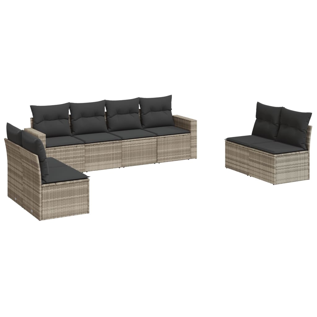 Set Divano da Giardino 8pz con Cuscini Grigio Chiaro Polyrattan - homemem39