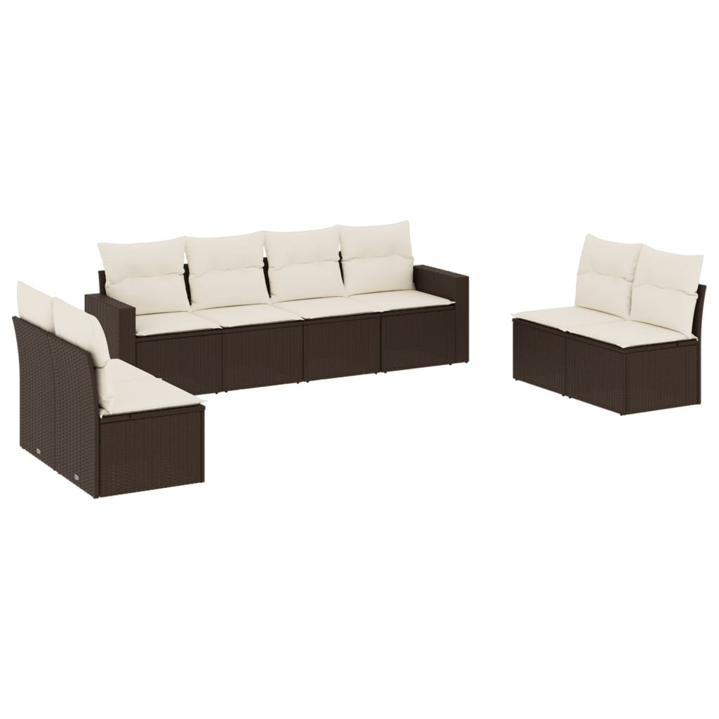 Set Divani da Giardino 8 pz con Cuscini Marrone in Polyrattan - homemem39