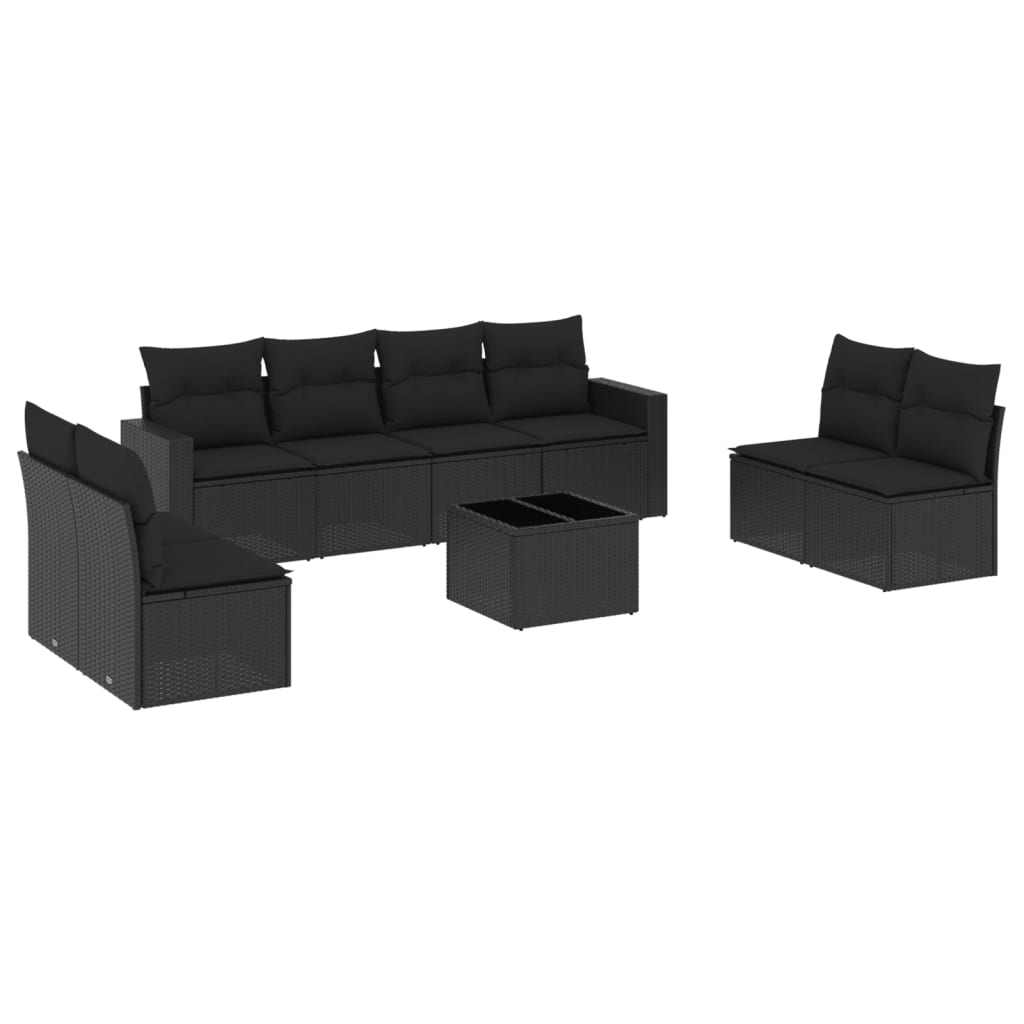 Set Divani da Giardino 9 pz con Cuscini Nero in Polyrattan - homemem39