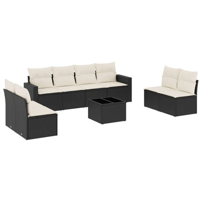 Set Divani da Giardino 9 pz con Cuscini Nero in Polyrattan - homemem39