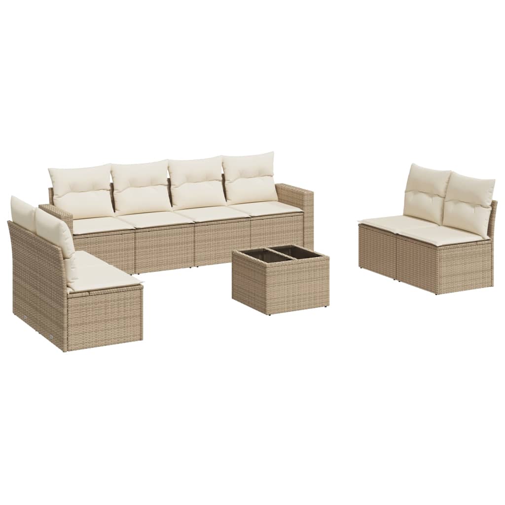 Set Divano da Giardino 9 pz con Cuscini Beige in Polyrattan - homemem39