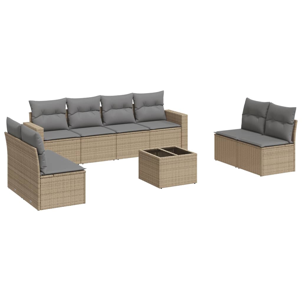 Set Divano da Giardino 9 pz con Cuscini Beige in Polyrattan - homemem39